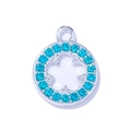 Silver flower pendant with blue rhinestones and hollow floral center for DIY jewelry making - Silver Round Blue Rhinestone Style