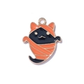 Halloween zwarte kat mummie hanger in oranje emaille voor sieraden maken - Zwart En Oranje Mummie Kat