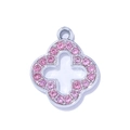 Ciondolo quadrifoglio con strass rosa e design a croce cava in finitura argento - Stile Trifoglio Argento Strass Rosa