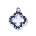 Ciondolo a quadrifoglio in lega d'argento con croce traforata e zirconi neri - Stile Trifoglio Argento Strass Nero