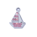 Silver sailboat charm with pink crystals and 14K gold plating for DIY jewelry making - Sailboat Shape / 17x10mm / Silver Base Pink Rhinestone Sailboat (Duo Bai Fan Chuan Fen)