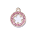 Pendente rotondo dorato con strass rosa e design floreale traforato per gioielli DIY - Stile Tondo Oro Strass Rosa