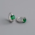 Macro detail of silver hoop earrings with square-cut emerald green cubic zirconia - 925 Silver / Emerald Green (Silver)