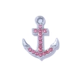 Silver anchor pendant with pink rhinestones for DIY necklaces and bracelets charm - Silver Base Pink Rhinestone Anchor (Duo Bai Fen)