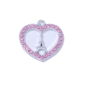 Silver heart pendant necklace with pink rhinestones and a miniature Eiffel Tower center - Silver Style (Pink Tower)