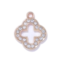 Ciondolo a quadrifoglio in oro rosa con strass e centro traforato per gioielli DIY - Stile Trifoglio Oro Strass Bianco