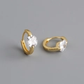 Close-up of gold-plated hoop earrings featuring square-cut sparkling zircon stones - 925 Silver / Clear White (Gold)