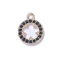 Pendente rotondo dorato con strass neri e dettaglio di fiore a cinque petali intagliato - Stile Tondo Oro Strass Nero