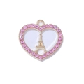 Eiffel Tower heart pendant necklace in gold finish with pink zircon pave setting - Gold Style (Pink Heart)