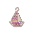 14K gold plated sailboat pendant charm featuring pave set pink cubic zirconia stones - Gold Base Pink Rhinestone Sailboat (Duo Jin Fan Chuan Fen)