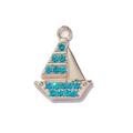 14K gold plated sailing boat pendant with blue zircons for DIY jewelry making - Gold Base Blue Rhinestone Sailboat (Duo Jin Fan Chuan Lan)