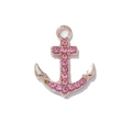 14K gold plated anchor pendant featuring pink rhinestones for DIY jewelry making - Gold Base Pink Rhinestone Anchor (Duo Jin Fen)