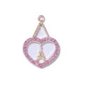 Gold heart pendant with pink crystals and Eiffel Tower miniature center for women - Gold Style (Pink Tower)