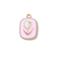 Pink tulip flower pendant with pearl border and gold alloy finish for DIY jewelry - Gold Plated White Tulip