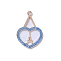 Golden heart pendant with Eiffel Tower and blue zircons on white background - Gold Style (Blue Tower)