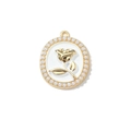 Golden oval rose pendant with white enamel background and pearl border for DIY jewelry - Gold Plated White Rose