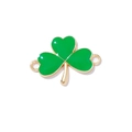 Green clover alloy drop oil charm connector with gold trim for DIY bracelets - Clover Style / Gold