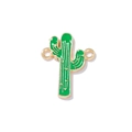 Grüner Emaille-Kaktus-Anhänger mit goldenen Kanten und zwei Ringen für Schmuckherstellung - Kaktus Stil / Gold