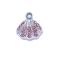 Silver scallop charm pendant with pink rhinestones for DIY bracelets and jewelry - Silver Style - Pink Shell
