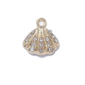 Exquisite 14K gold seashell pendant charm inlaid with sparkling white rhinestones - Gold Style - White Shell