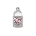 Exquisite silver padlock charm with pink star crystal and pavé rhinestones - Padlock Shape / Silver Pink Rhinestone Lock