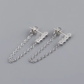 Macro shot of S925 sterling silver stamp on tassel chain earrings with cubic zirconia - 925 Silver / Clear White (Silver)