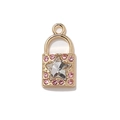 Gold lock pendant with star-shaped white rhinestone and pink crystal accents - Gold White Rhinestone Lock