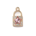 Golden padlock pendant featuring a pink star crystal and sparkling pave rhinestones - Gold Pink Rhinestone Lock