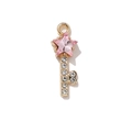 Golden key pendant featuring a pink star crystal and sparkling white rhinestones - Gold Pink Rhinestone Key