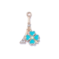 Eiffeltoren hanger goud met blauw klavertje vier en witte fonkelende strass-steentjes - Vergulde Blauwe Bloem Toren