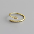 Detailed macro view of S925 silver adjustable ring with gold plating and zircons - Adjustable Open / Gold with White Stone