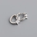Close-up of S925 silver hoop earring with square-cut zircon and paved small stones - 925 Silver / Silver White Zirconia