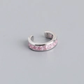 Detailed macro of S925 sterling silver ear cuff with square pink zirconia inlay - Pink (Silver Base)