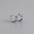 Detail of S925 sterling silver huggie earrings with rainbow baguette-cut cubic zirconia - 925 Silver / Mixed Color (Platinum)