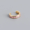 Golden S925 sterling silver ear cuff featuring inlaid pink square-cut zircon stones - Pink (Gold Base)
