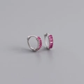 Detailed macro view of S925 sterling silver huggie earrings with red rectangular zircon - 925 Silver / Ruby Red (Silver)
