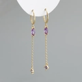 Macro di orecchino in argento S925 con zircone viola e lunghe eleganti catene a nappa - Argento 925 / Viola Ametista (Oro)