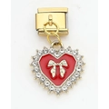 Macro view of stainless steel modular charm with a red enamel heart and zircon stones - Red Heart (19)