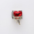 Italienischer Charm mit rotem Herz und goldener Schleife aus Edelstahl-Basis - Rotes Herz Strass mit Goldener Schleife (15)