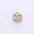 Italienisches Charm-Glied mit goldenem Krönchen-Bären auf Edelstahl-Basis in Silber - Goldener 3D Kronenbär (7)