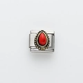 Detail of 9mm Italian charm with teardrop red turquoise set in a gold floral frame - Teardrop Red Pattern (7)