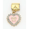 Italian modular charm featuring a heart pendant with pink enamel and gold bow - Pink Heart (18)