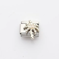 Detail eines italienischen Armband-Links mit Edelstahl-Palme, Perlen und Kristallen - Palmen-Perlen-Strass-Stil (10)