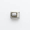 Detailed macro of Italian charm link with white turquoise and gold vintage border - Rectangular White Pattern (9)