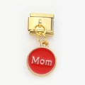 Italian charm bracelet link with gold base and red enamel Mom heart dangle charm - Red MOM (11)