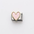 Italian charm bracelet link featuring a pink enamel heart with a gold-plated border - Pink Heart (13)
