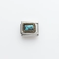 Italian charm link with rectangular turquoise stone and gold wavy frame on steel base - Rectangular Green Turquoise Pattern (1)