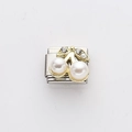 Italienisches Modularmband-Element mit Kirschdesign aus weißen Perlen und Gold - Perlenkirschen-Stil (2)