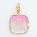 Square gold charm with pink white marble enamel and cubic zirconia stones on the bail - Square Beaded Border Style (2)