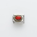 Italian modular charm in stainless steel featuring red oval stone and gold braid border - Oval Red Pattern (6)
